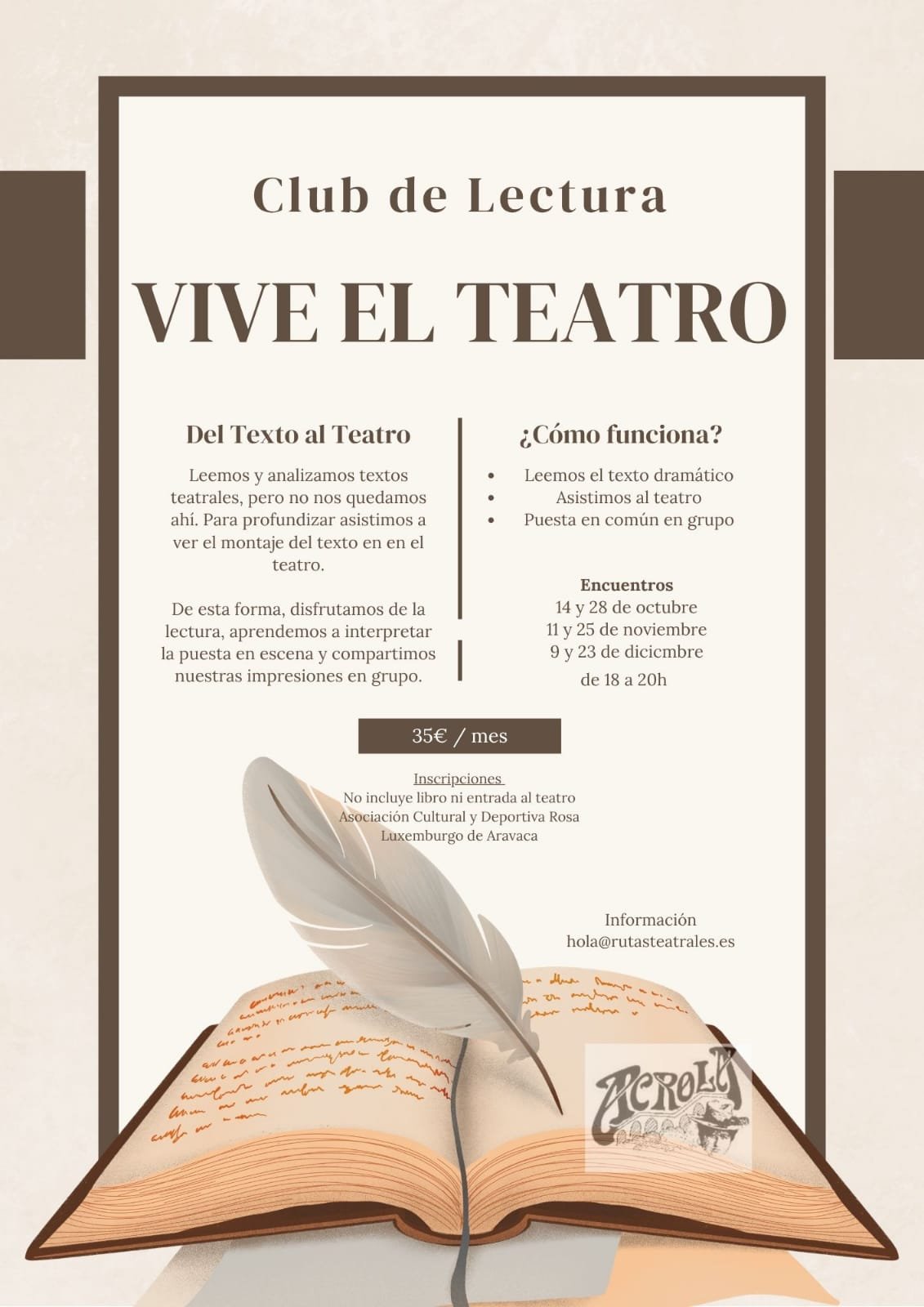 Club de lectura Vive el Teatro y clases de yoga